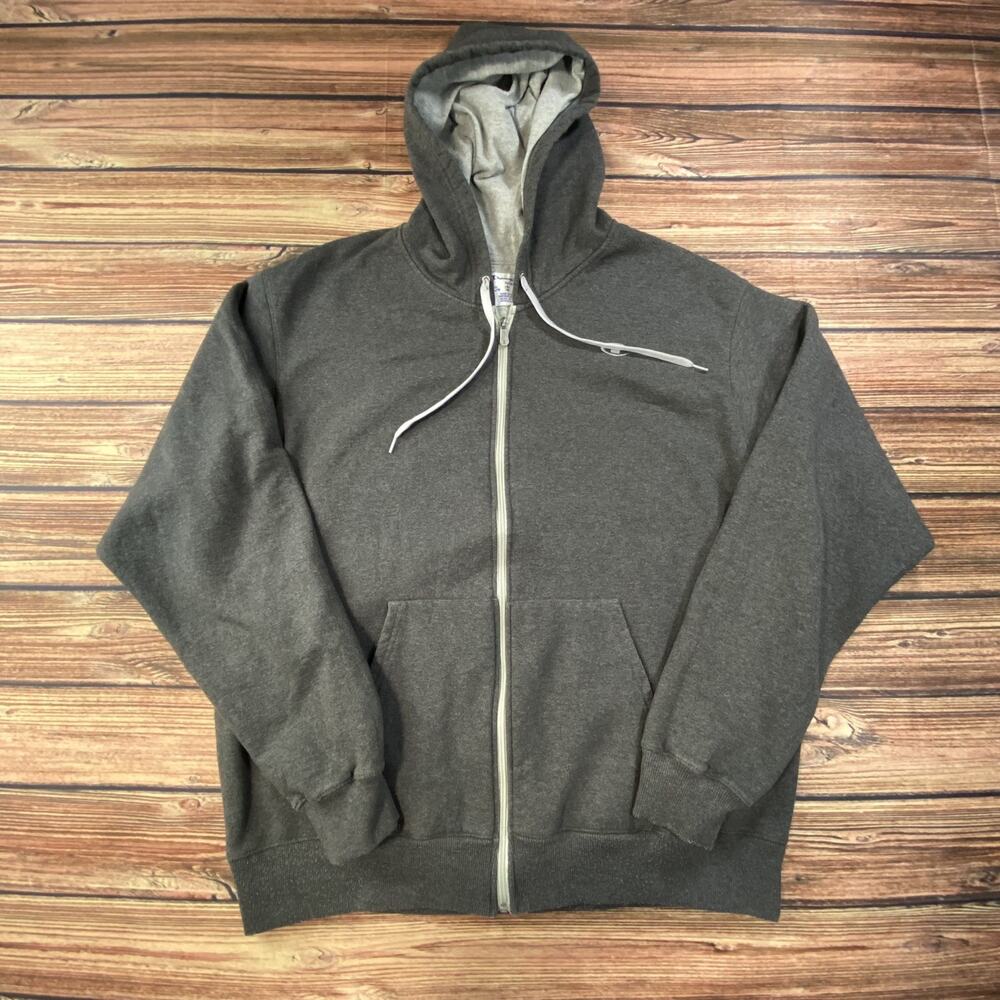 Champion EcoAuthentic Mens XL Gray Full Zip Hoodie Embroidered Script Logo